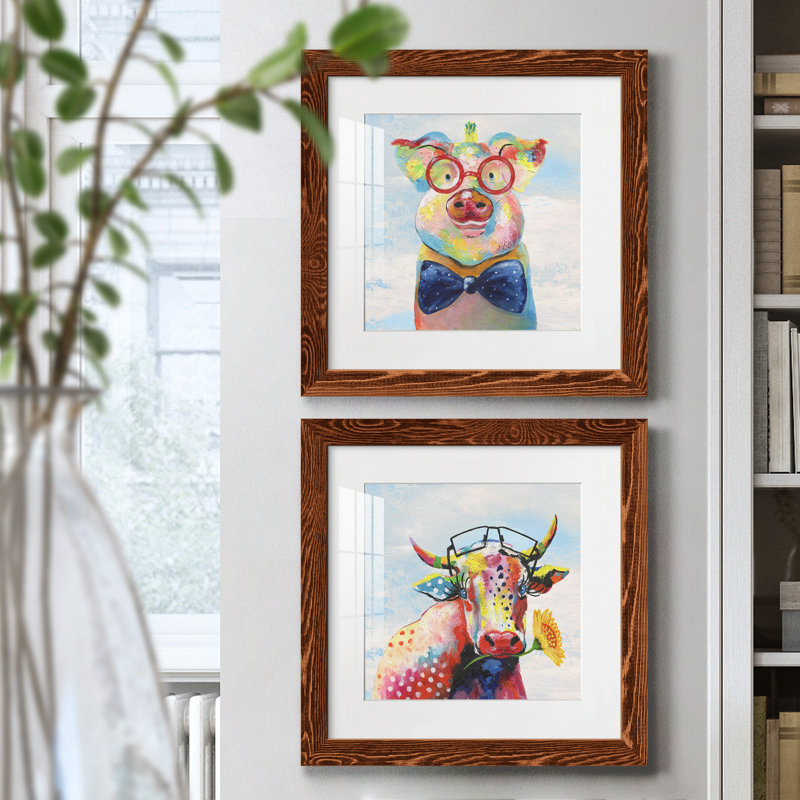 Groovy Pig and Sky - ensemble de 2 peintures, H 40 po x l 40 po x P 1,5 po, Papier avec cadre érable