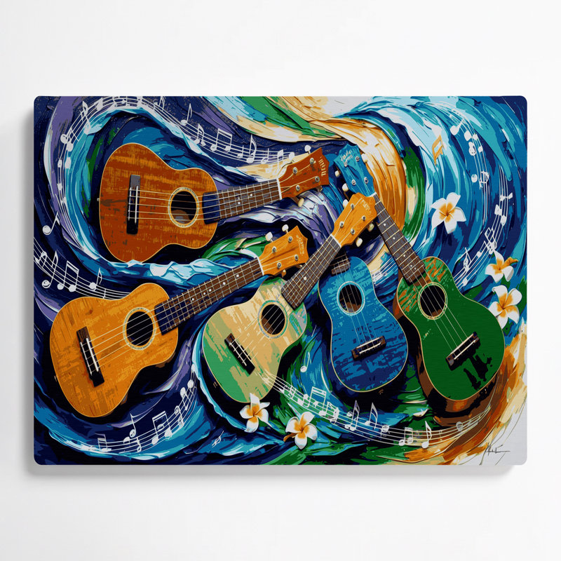Music Ukulele Gray Metal Wall Art, 24" H x 36" W