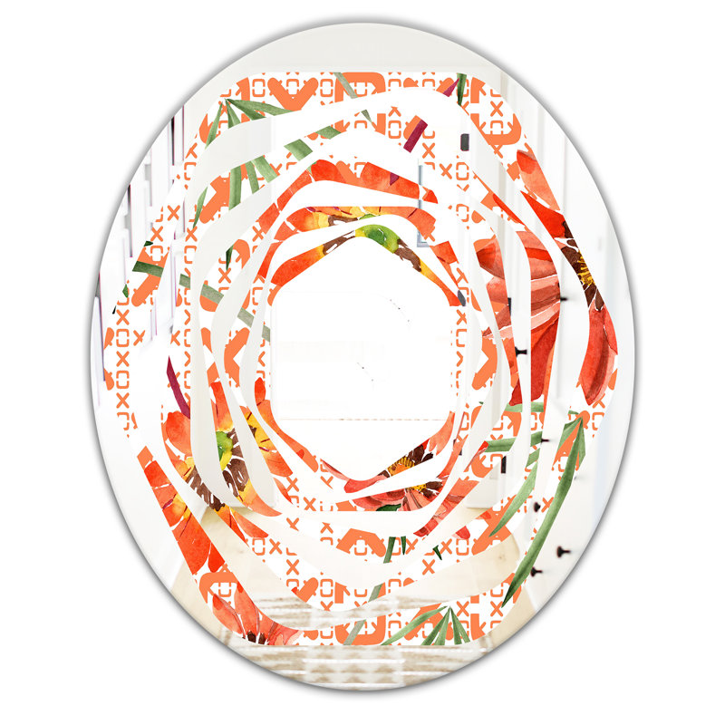 Miroir murale de style campagne moderne Whirl Botanical I, 31,5 po x 23,7 po