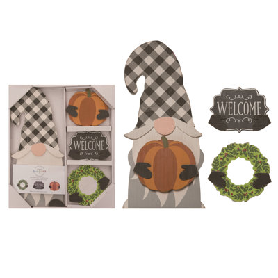 Panneau de MDF en gnome avec des icônes changeantes - ensemble de 4 art mural coloré pour l'intérieur - parfait pour les décorations de Noël, les cadeaux et les cadeaux d'hôtesse