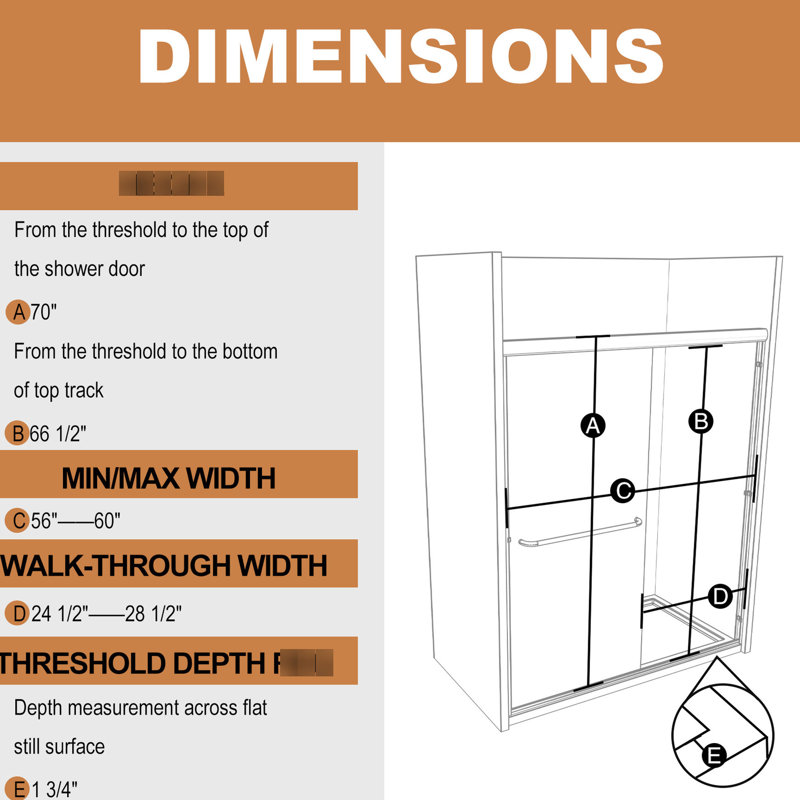 Porte de douche 60 po x 70 po en aluminium noir mat avec vue transparente 70 po Radiant Sight, Build