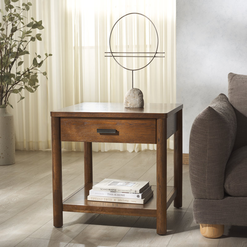 Jaylessa Wood 1 Drawer End Table, Medium Oak