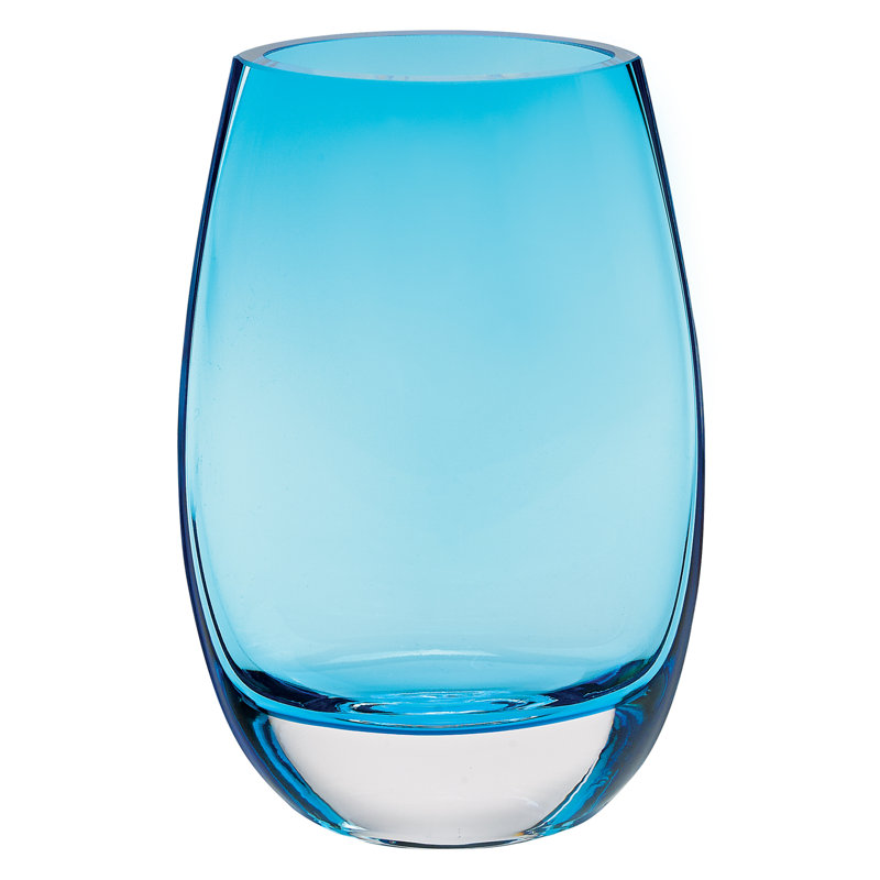 Francky 8" Cylinder Crystal Glass Table Vase, Aqua Blue
