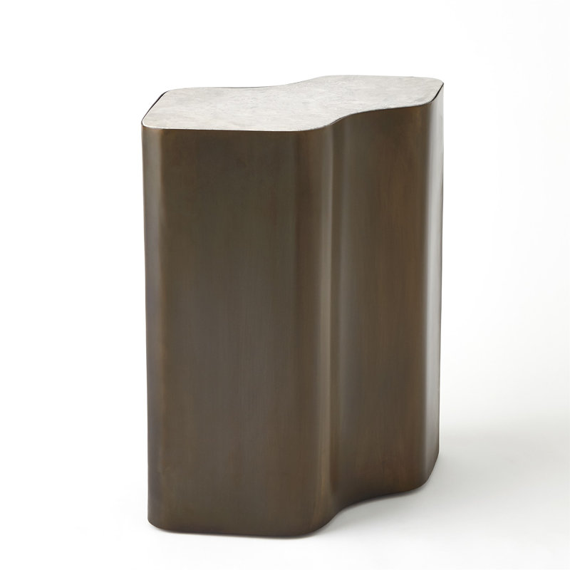 Marble End Table, Gray Top/Gunmetal Base, 22" H x 19.75" W x 12.75" D