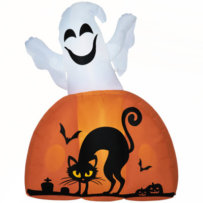 Fantôme d'Halloween gonflable avec citrouille et lumières DEL pour les décorations de jardin et d'extérieur