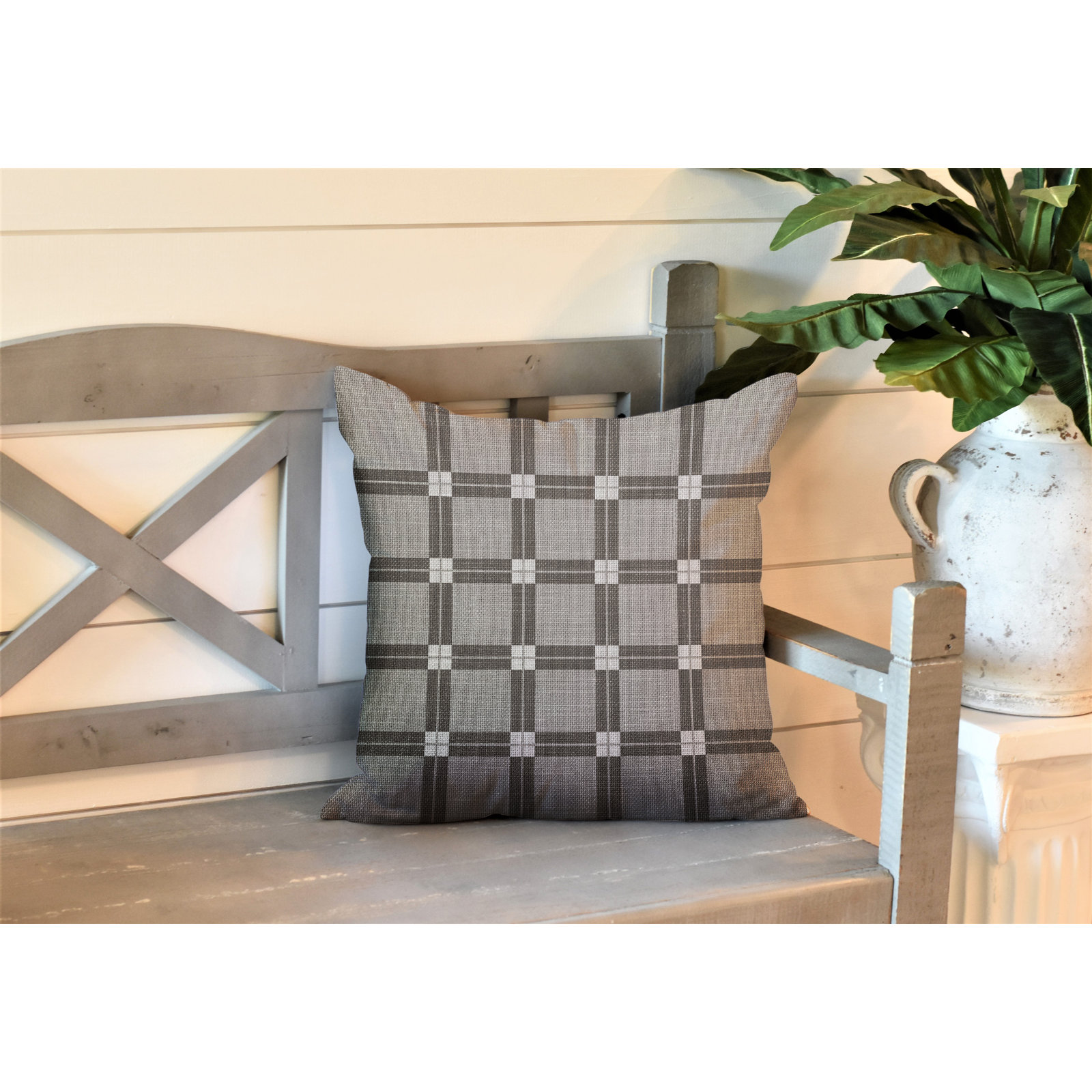 Plaid Indoor/Outdoor Throw Pillow, 15" W x 15" H, Umber