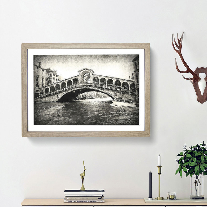 Rialto Bridge Venice Italy - Framed Print, 62cm H x 87cm W x 2cm D, Oak Framed