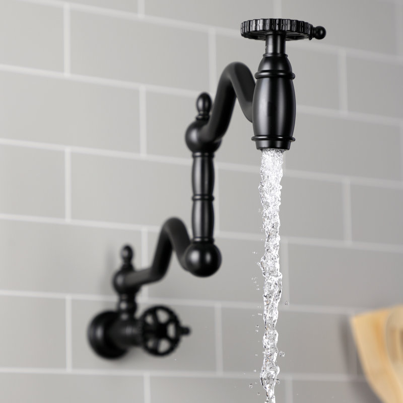 Kingston Brass Fuller Two-Handle 1-Hole Wall Mount Pot Filler Faucet, Matte Black