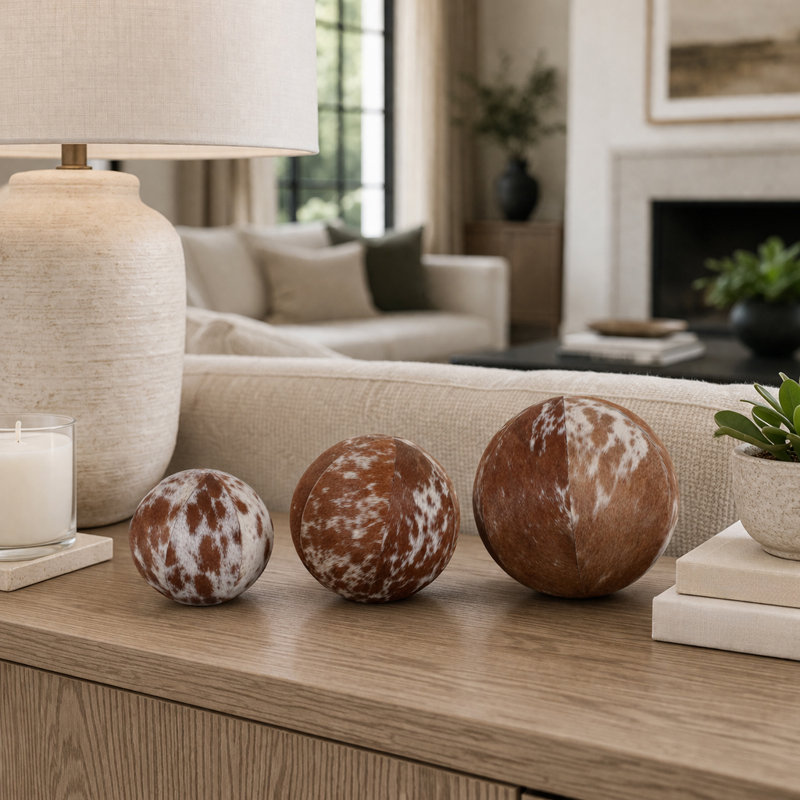 Boule décorative en peau imitant le poil pour la décoration intérieure - Décorations modernes pour le salon, le corridor et la chambre - Lot de 3, 15 cm, 12,5 cm, 10 cm
