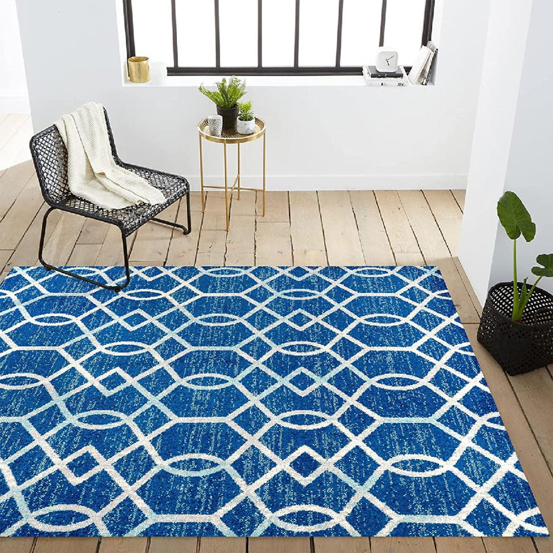Oakden Ogee Fretwork Blue/Gray Rug, Rectangle 4' x 6'