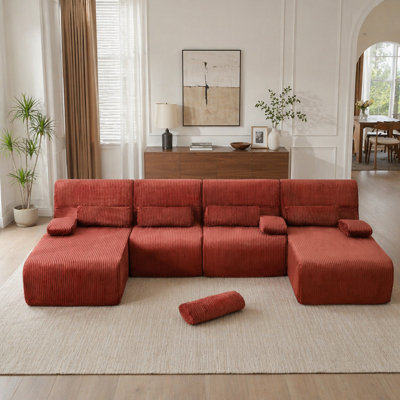Oversized Sectional Sofa 132.2" Boneless Sofa U-shaped Sofa Couch Cozy Sofa for Living Room, Red