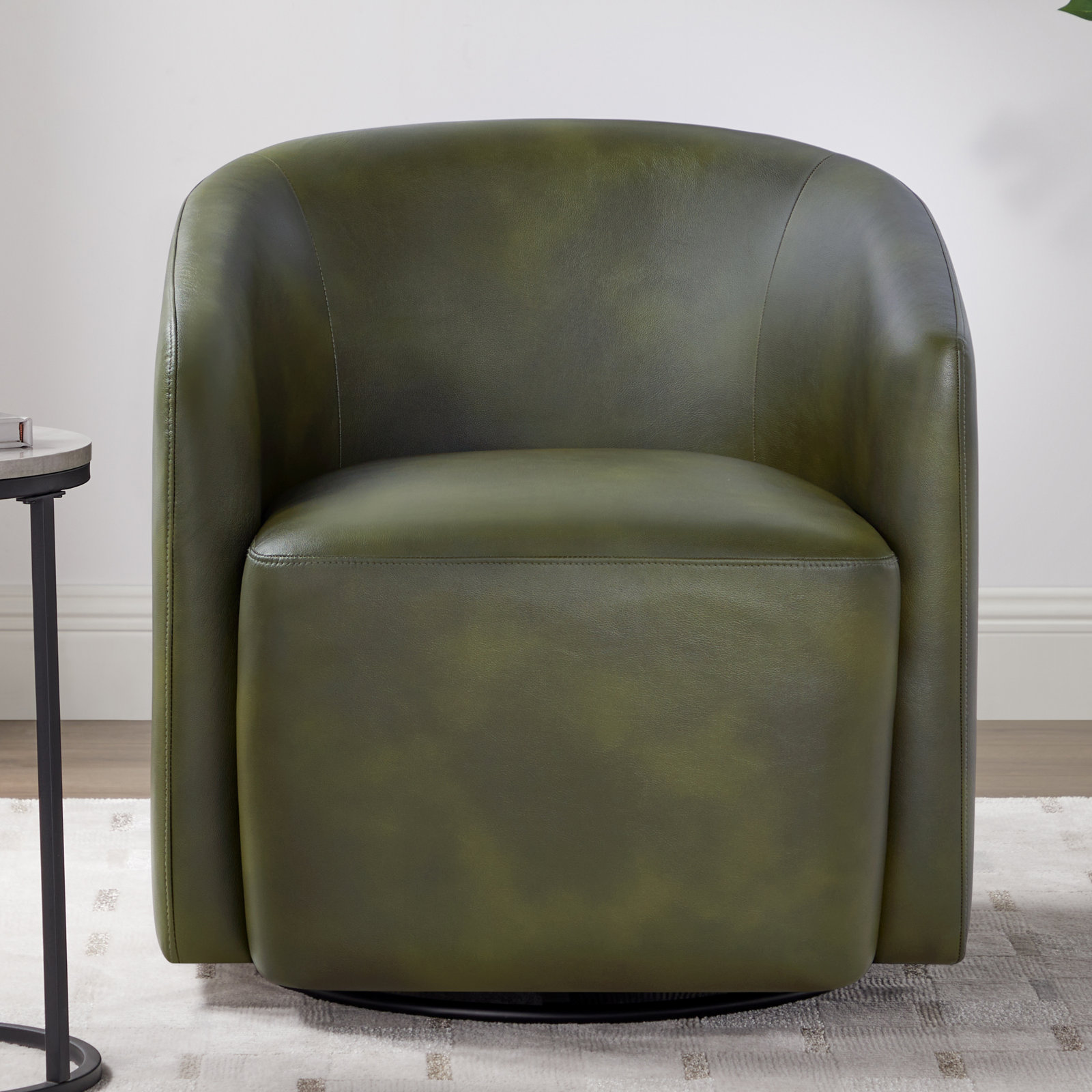 Armino Swivel Barrel Chair, Fern Green Faux Leather