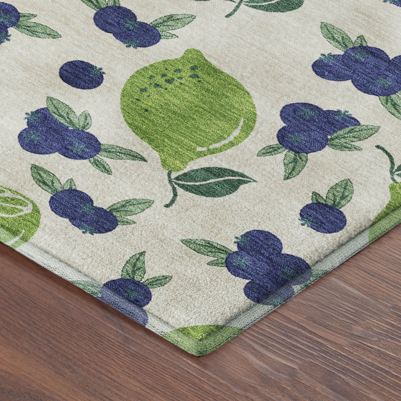 Premium Machine Washable Mayfield  Fruits Rug, 1'8" x 2'6", Linen