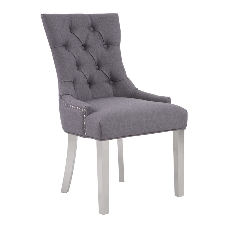 Ottawa 45cm H Tufted Velvet Upholstered Side Chair, Light Grey