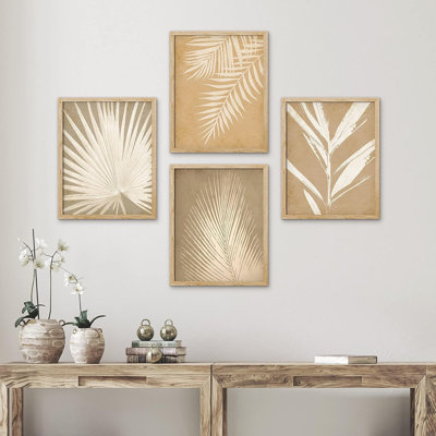 Tropical Palm " IDEA4WALL Framed Grunge Brown Tropical Island Leaf Wall Art, Set Of 4 Nature Wilderness Wall Decor Prints, Botanical Floral Wall Decor For Living Room, Bedroom " 4 - Pieces