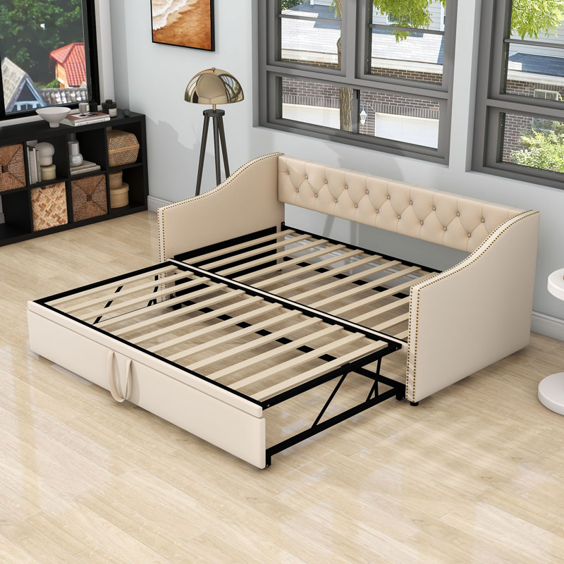 Lit de jour en velours avec couchette, Beige