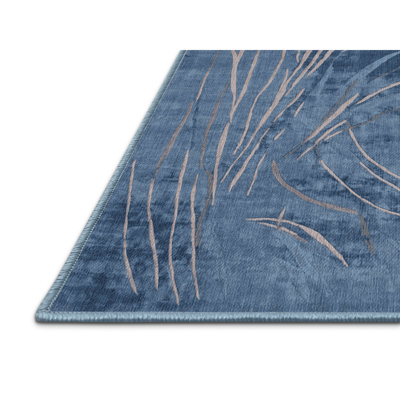 Machine Washable Blue Area Rug, Round 6'