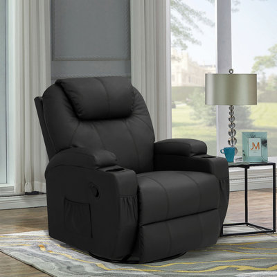 Fauteuil inclinable et pivotant à 360 ° avec massage à 8 points, inclinaison manuelle, appui-tête réglable, porte-gobelets et poches latérales