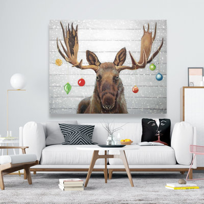 Moose has Christmas Balls - Holiday Canvas for Home Decor