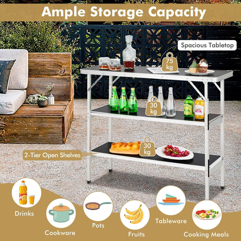 Olger Rectangular Folding Outdoor Camping Table , 110cm cm W 38cm cm D, Black