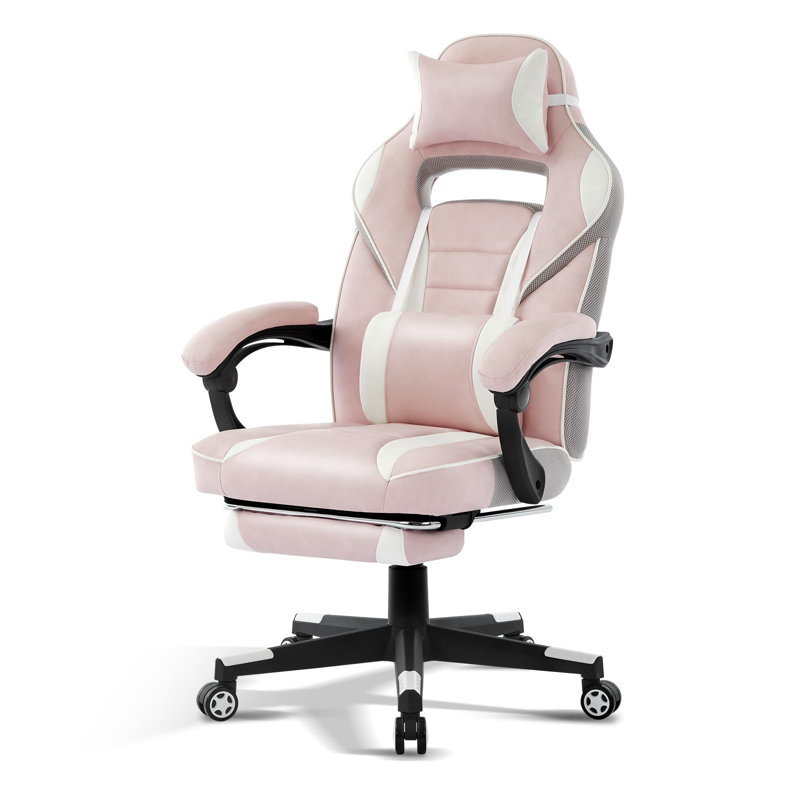 Fauteuil de jeu en cuir PU avec repose-pieds et support lombaire - Fauteuil d'ordinateur inclinable pour le bureau à domicile et le bureau