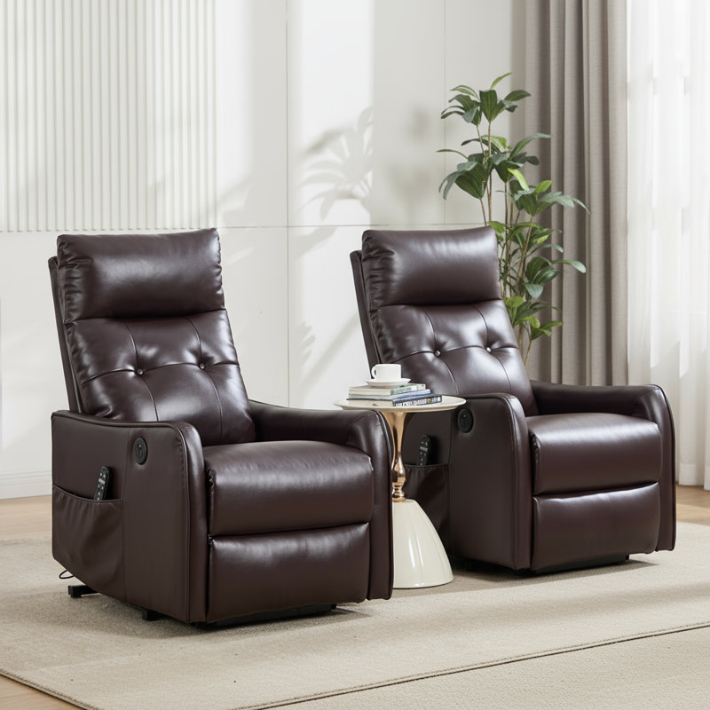 25" W Power Lift Chair Recliners Infinite Position With Heat And 8 Point Massage (set Of 2), Brown