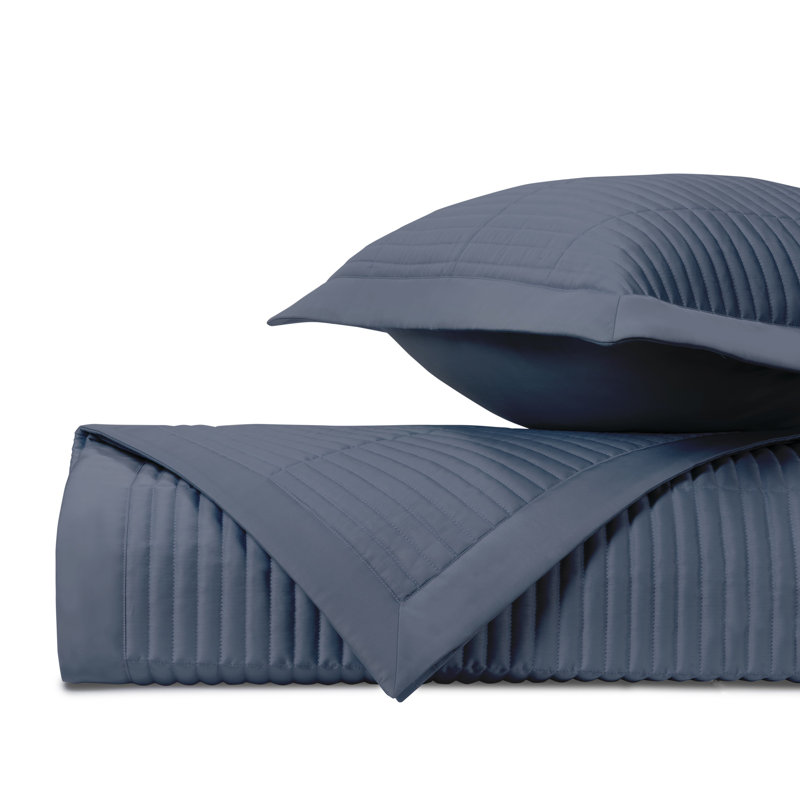 Channel Quilted Sateen Coverlet, Queen Coverlet / Bedspread, Stone Blue