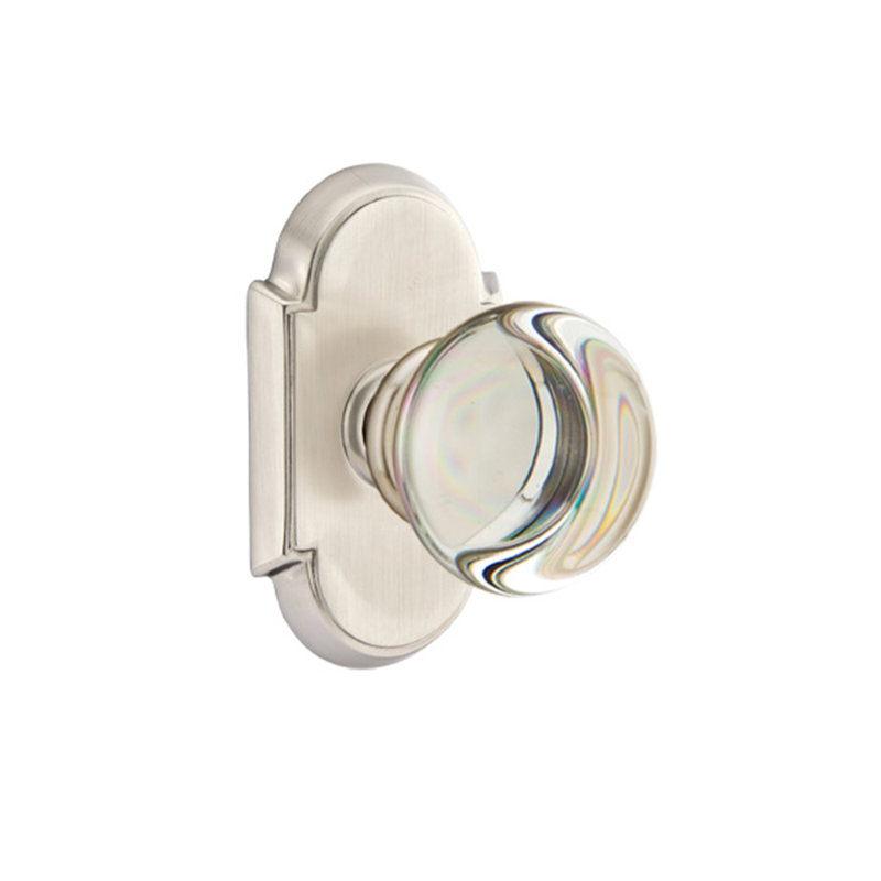 Ensemble de boutons de confidentialité Emtek avec rosette n ° 8 et bouton de verre Providence, Nickel satiné