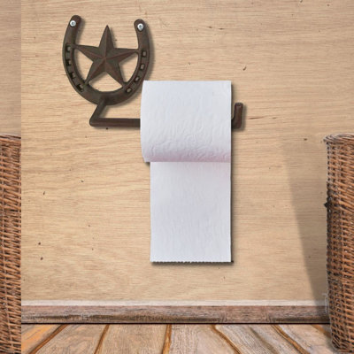 Western Star Horseshoe Rustic Metal Paper Holder  Wall Mounted Bathroom Decor
