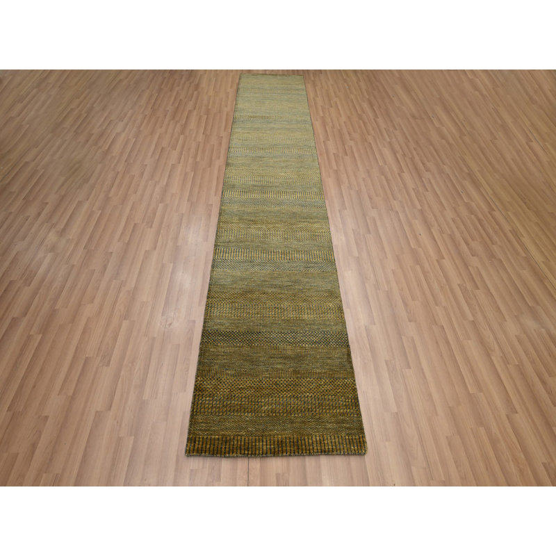 2'8"x12'2" Brown Wool & Silk Modern Grass Design Hand Knotted Runner Rug 6B84B08E18B64AE8A05D896844419CDC