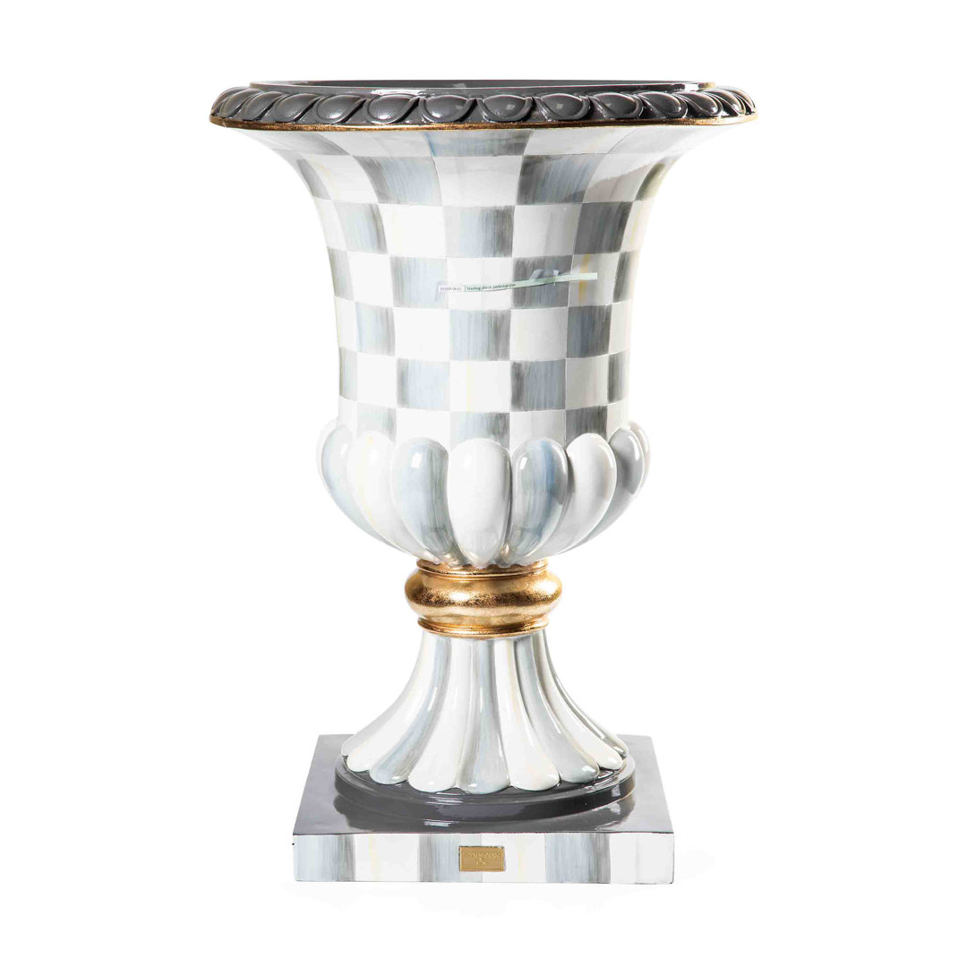 Sterling Check Pedestal Urn MacKenzie-Childs
