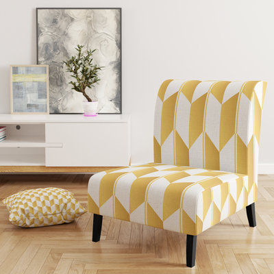 Fauteuil de chambre rembourré Mid-Century doré et blanc à motif géométrique I