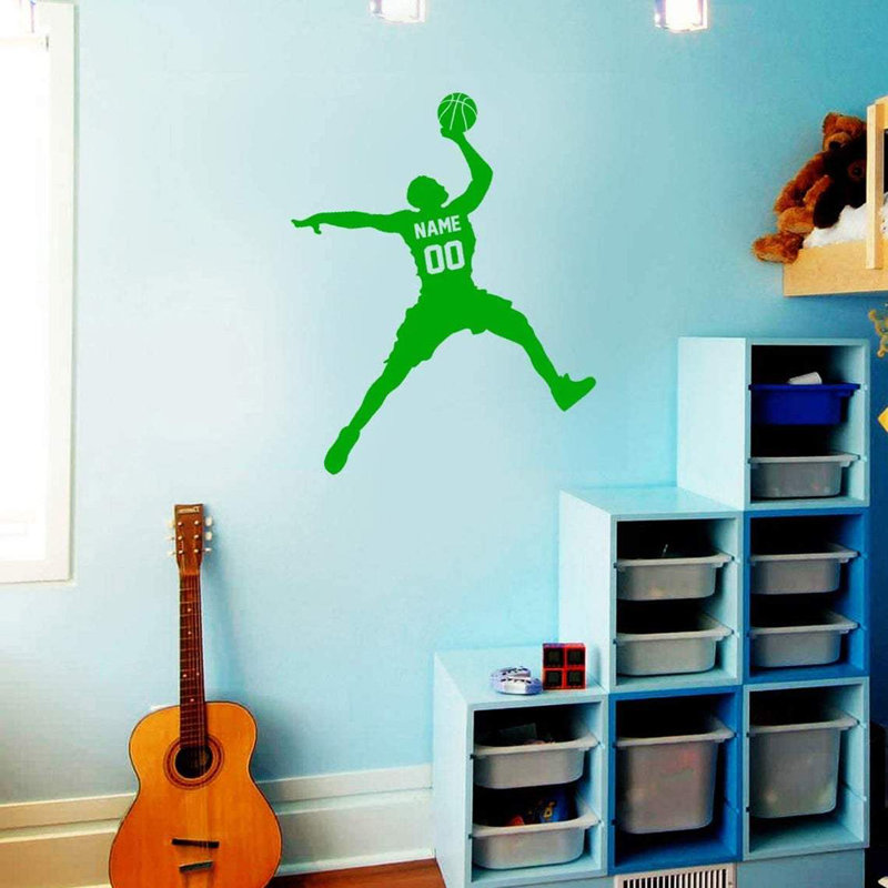 Décalcomanie murale Trinx Basketball Dunking Ball avec nom personnalisé - CS40, Vert, H 27 po x l 23 po, Oui
