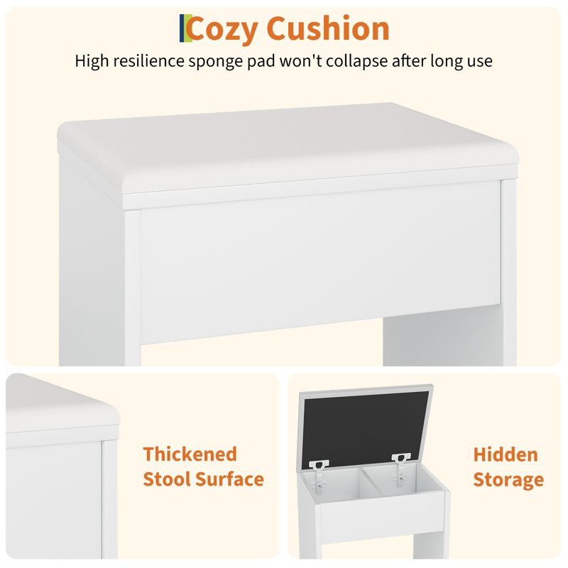Vanity Desk with Mirror and Lights,Modern Makeup Dressing Table with Built In Outlets, Storage Stool,4 Drawers & Hair Dryer Holder,Vanities with 3 Colors LED Vanity Mirror,37*15.75*55.12 Inch