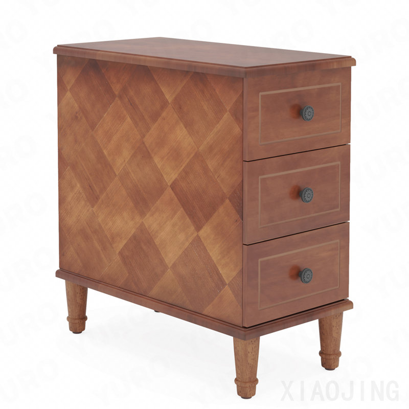 Table de bout étroite en bois massif de 11,81 po, table de chevet 3 tiroirs entièrement assemblée, table de chevet mince pour les petits espaces, table d'appoint pré-assemblée brune pour la chambre à coucher ou le salon (aucune installation requise)