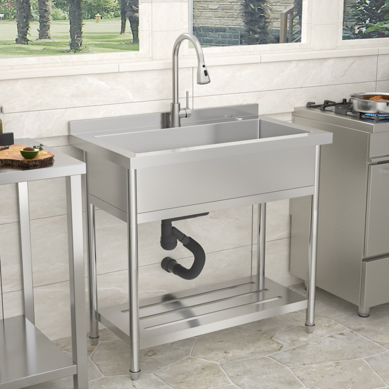 36 in. W x 21 in. D Stainless Steel Freestanding Single Bowl Utility Sink Laundry Sink with Pull Out Kitchen Sink Faucet