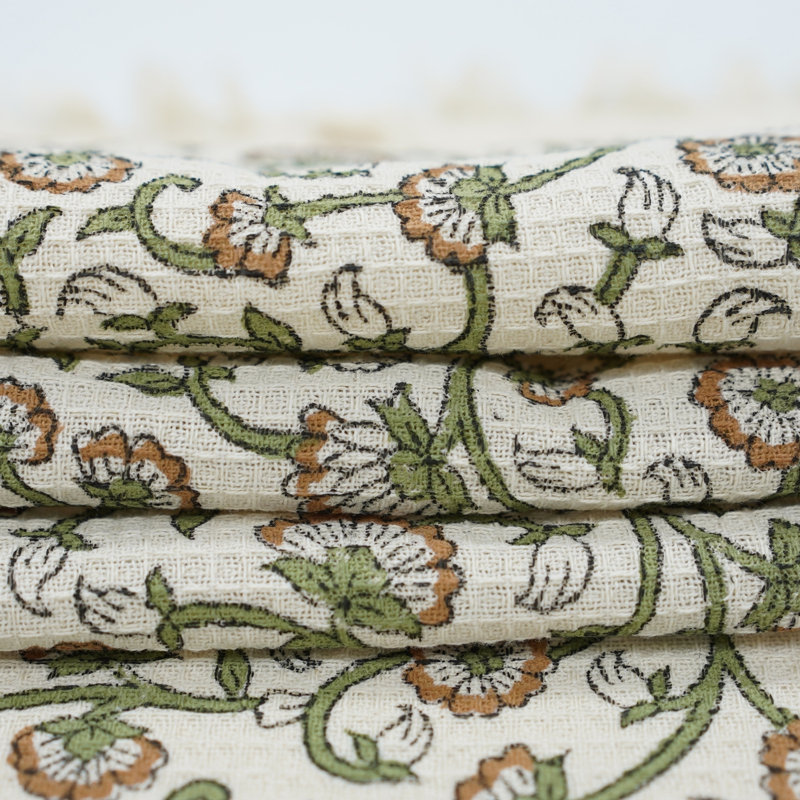 Handcrafted Cotton Hand Block Print Waffle Floral Hand Towels - Premium Quality for Your Bathroom, Himachal, Brown