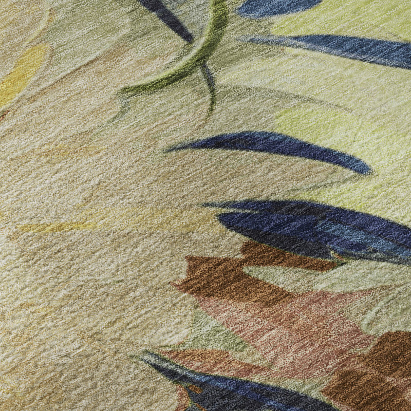 Premium Machine Washable Mayfield AMF2264 Floral Rug, 1'8" x 2'6", Aloe