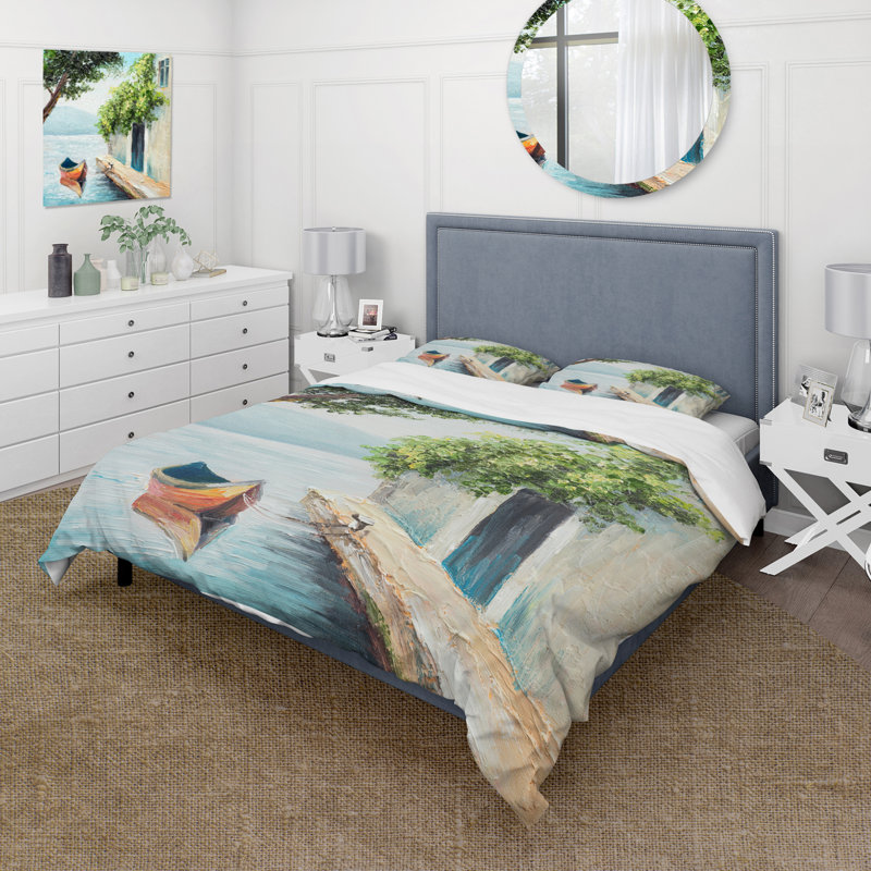 Gondole à Venise par une belle journée d'été - Ensemble de housse de couette nautique - Microfibre de polyester