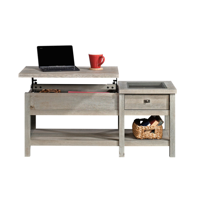 Table basse à plateau relevable, finition brune