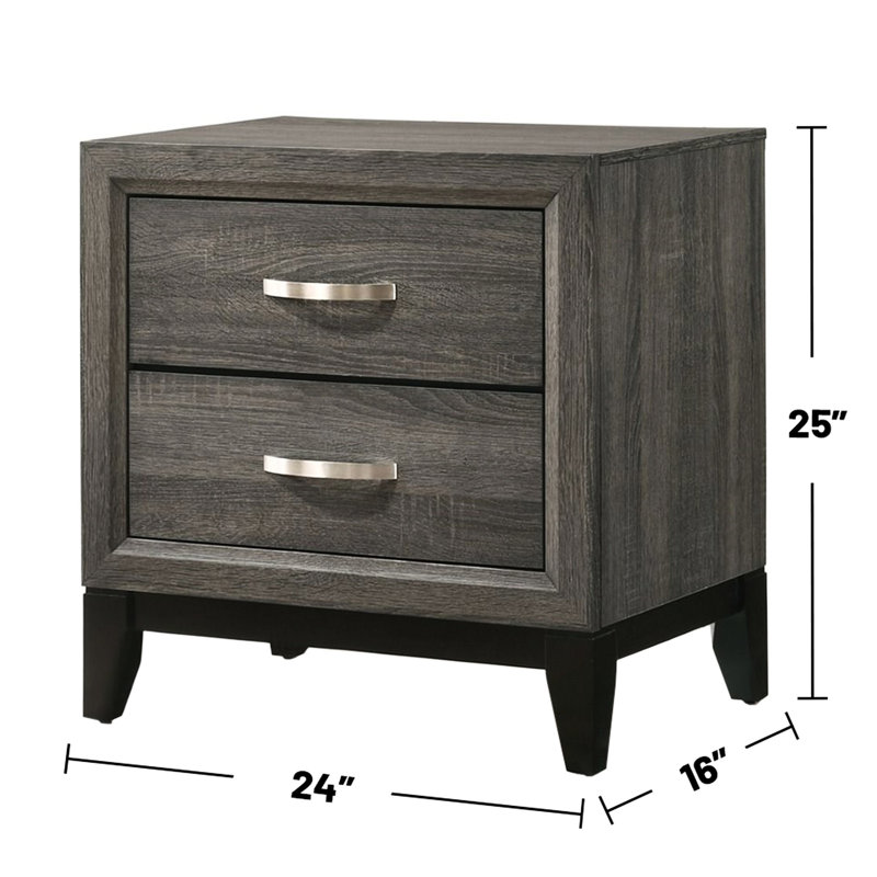 Table de chevet en bois gris patiné avec 2 tiroirs pour chambre à coucher, espace