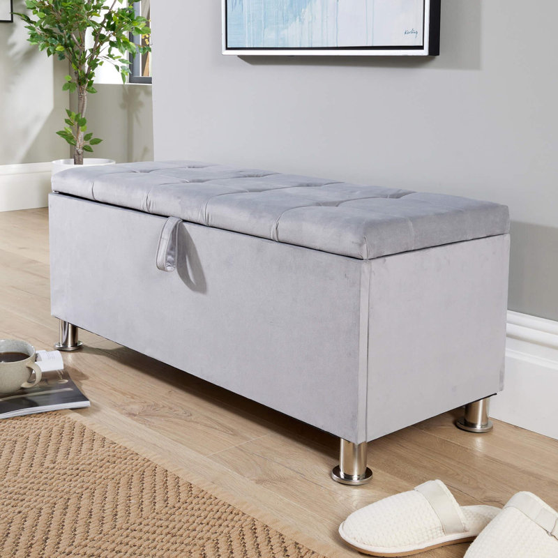 Philone Fabric Upholstered Storage Bench, Light Grey