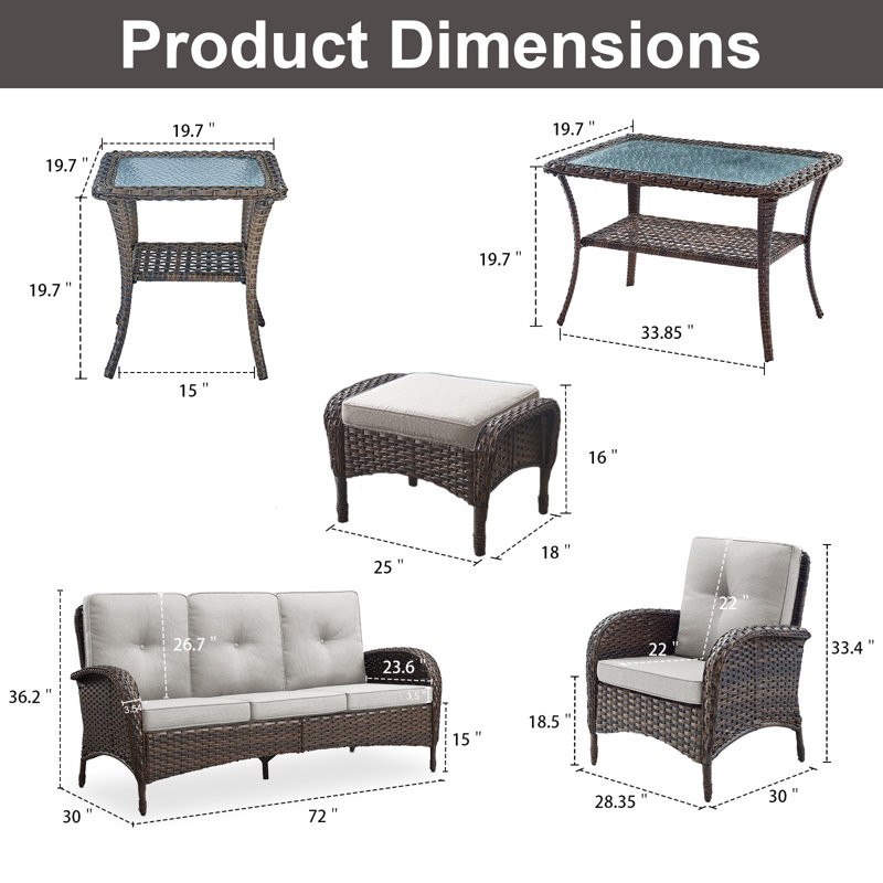 Ensemble de conversation d'extérieur 7 pièces avec repose-pieds et coussins Gaetanino, Beige