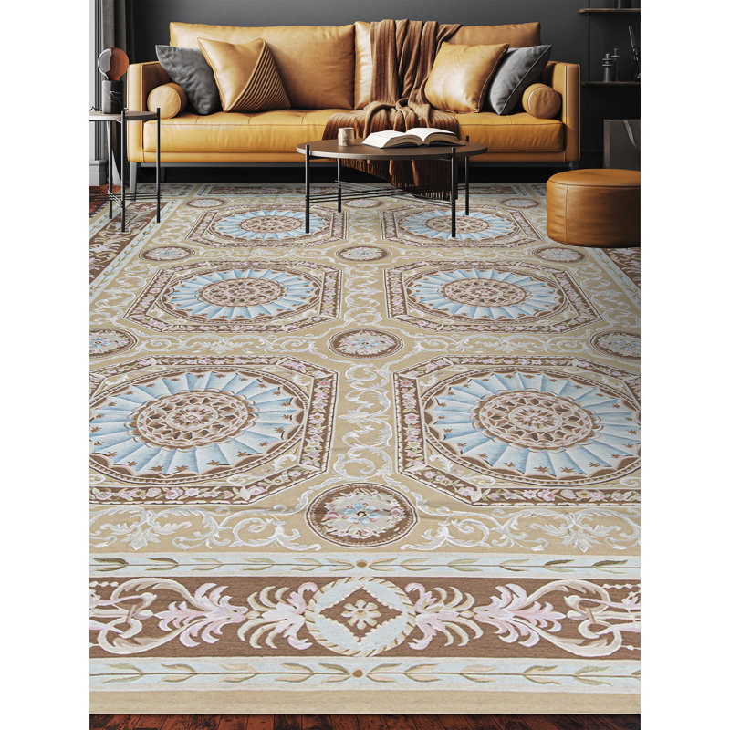 Hand-Knotted High-Quality Gold and Brown Area Rug
