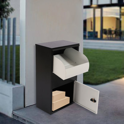 Wall Mounted Parcel Drop Box, Large Capacity Code Lock (Black + White)