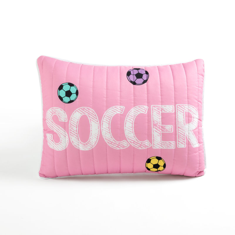 White and Turquoise Reversible Soccer Quilt Set with Pillows