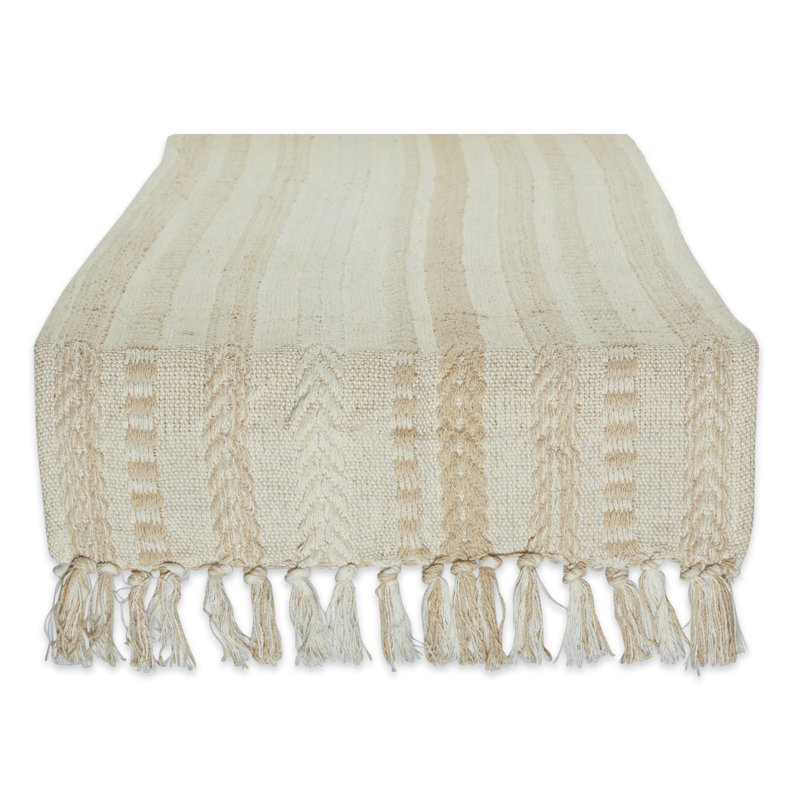 Elco Striped Table Runner, 15" x 108", Vintage Cream
