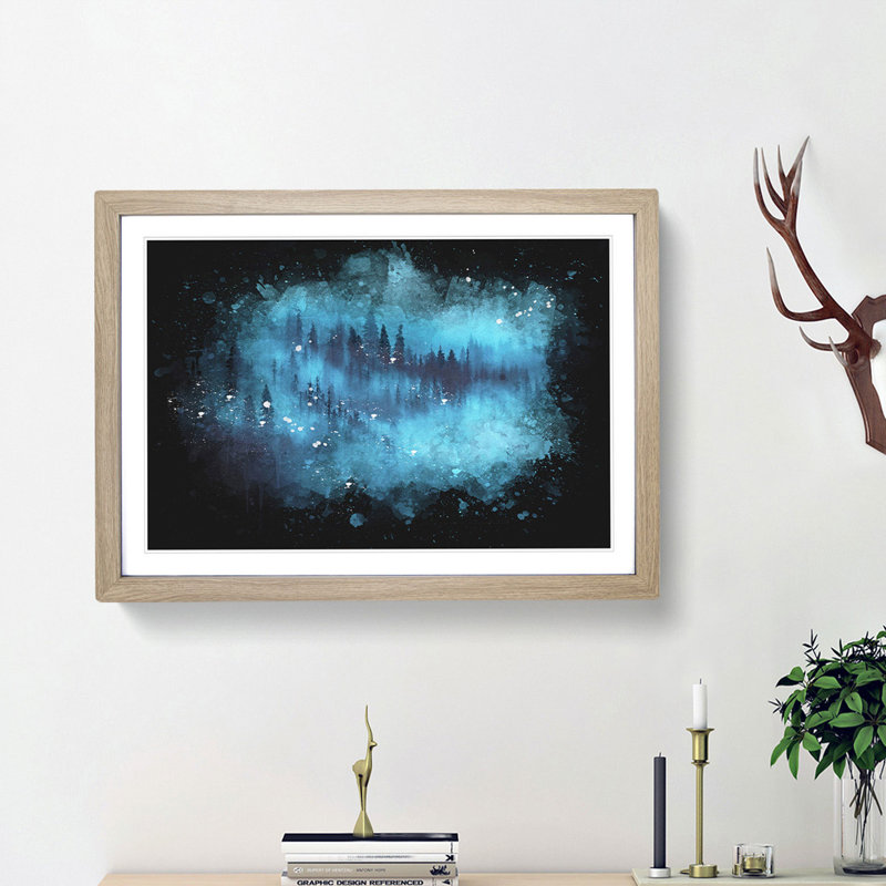 Forest Mist - Picture Frame Graphic Art Print, 45cm H x 63cm W x 2cm D, Oak Framed