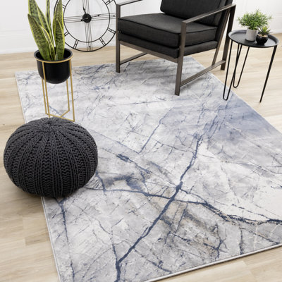 Cetinka Grey Blue Abstract Area Rug
