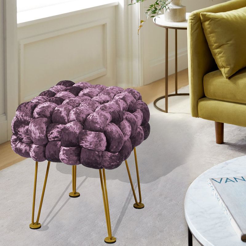 16" Wide Velvet Square Ottoman, Blackberry Velvet